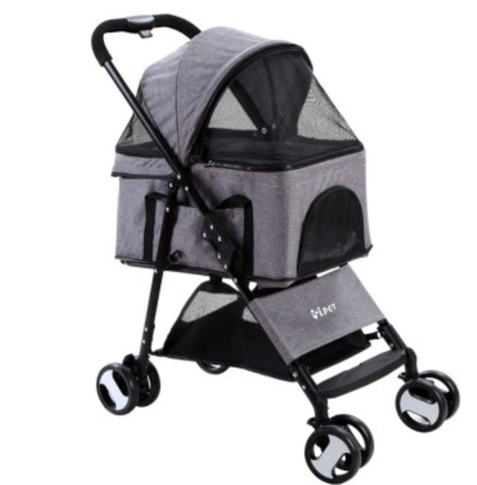dog stroller 3 in 1 Pet Stroller Dog Carrier Foldable Pram 3 IN 1 Middle Size Grey
